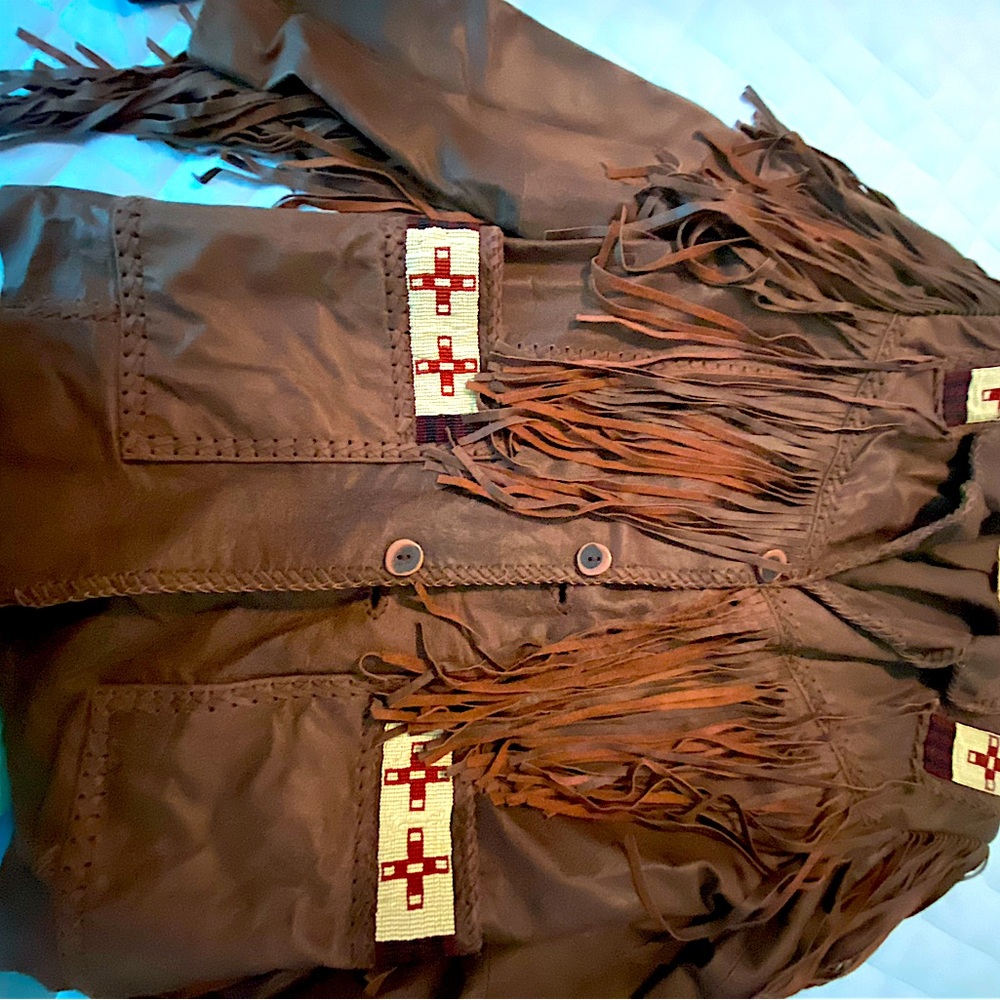Scully leather coat with beading